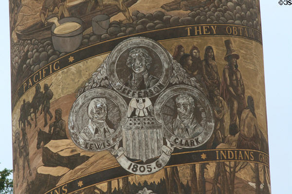 Astoria Column frieze details of Lewis & Clark with Thomas Jefferson. Astoria, OR.