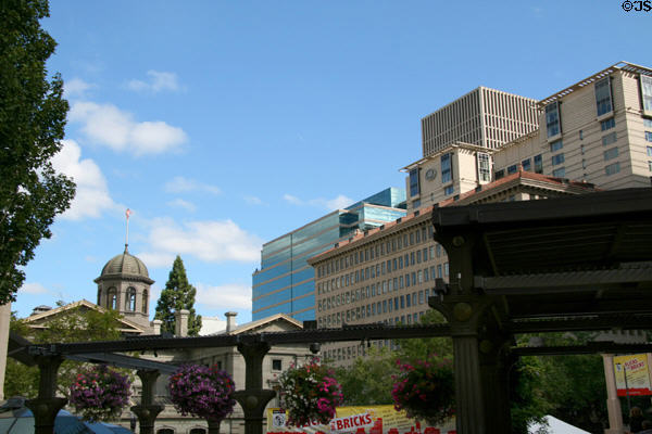 Streetscape over Pioneer Courthouse Square. Portland, OR.