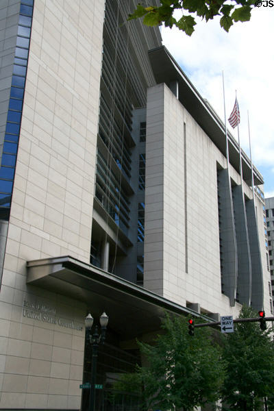 Entrance of Mark O. Hatfield US Courthouse. Portland, OR.