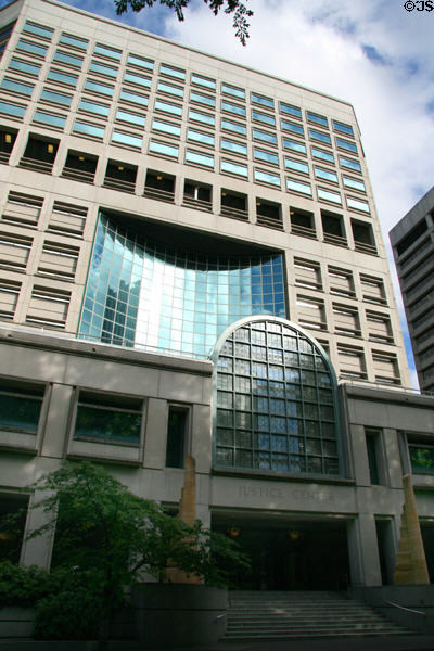 Barrel vault entrance of Justice Center. Portland, OR.