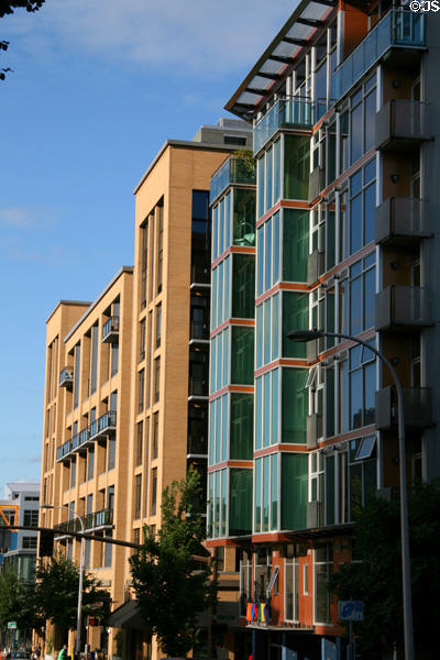 Modern residential buildings near Portland Art Museum. Portland, OR.