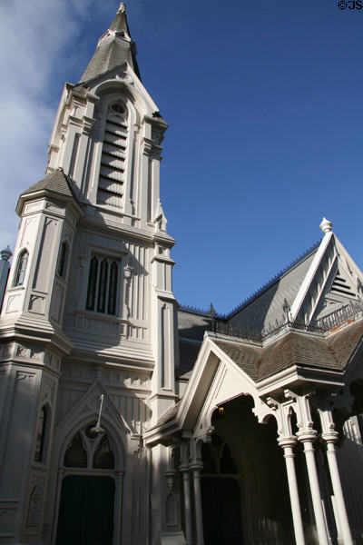 Calvary Presbyterian Church (Old Church) (1882) (1422 SW 11th Ave.). Portland, OR. Style: Carpenter Gothic. Architect: Warren H. Williams. On National Register.