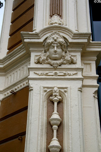 Cast iron female face on Merchants Hotel. Portland, OR.