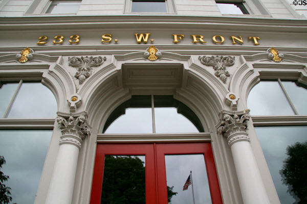 Cast iron facade details of Fechheimer & White Building. Portland, OR.