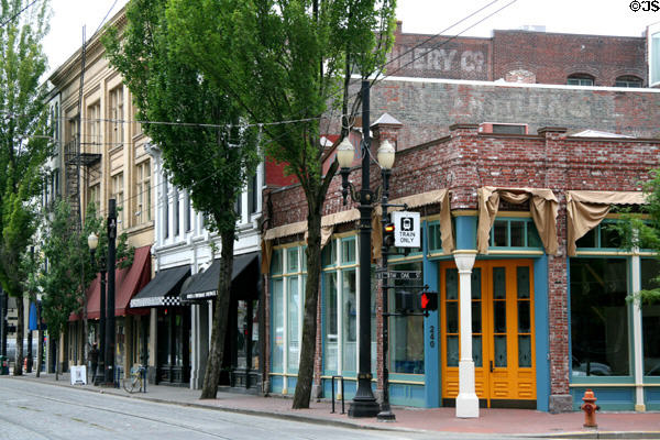 Streetscape along 200-240 SW 1st St. from Oak. Portland, OR.