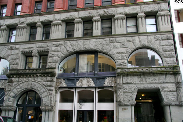 Rough cut sandstone arches of ground floors of Dekum Building. Portland, OR.