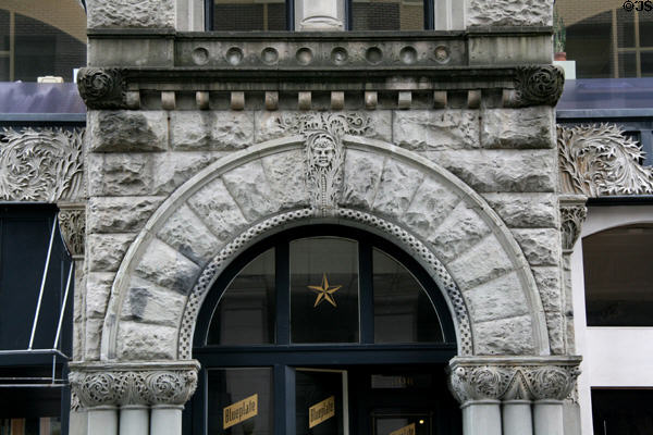 Carvings in round arch of Dekum Building. Portland, OR.