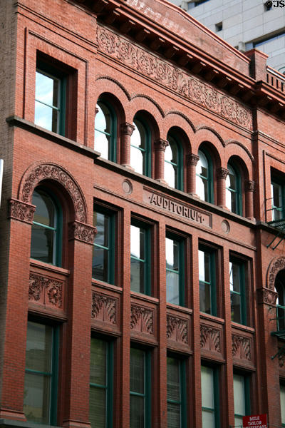 Auditorium & Music Hall (1894) (920-928 SW 3rd Ave.). Portland, OR. Style: Romanesque Revival. Architect: F. Manson White. On National Register.