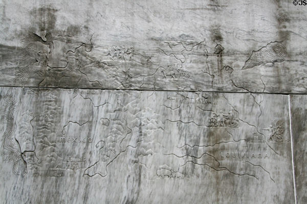Route of Lewis & Clark map carved on their monument at Oregon State Capitol. Salem, OR.