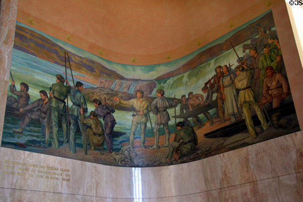 Mural of Lewis & Clark at Celilo Falls (1805) by Frank H. Schwartz (1938) in Oregon State Capitol. Salem, OR.
