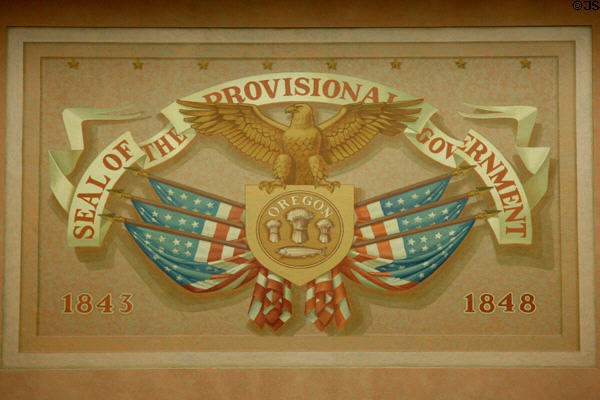 Seal of Provisional Government of Oregon (1843-8) at Oregon State Capitol. Salem, OR.