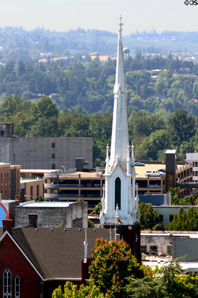 Salem First Methodist Church (1878) (57m / 188ft) (600 State St.). Salem, OR. Architect: Cass Chapman & W.F. Boothby. On National Register.