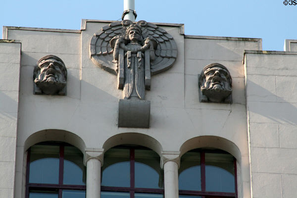 Art Deco angel & faces atop Capital Center. Salem, OR.