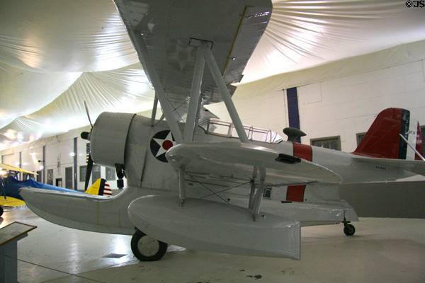 Grumman J2F-6 Duck (1934) flying boat side view at Tillamook Air Museum. Tillamook, OR.