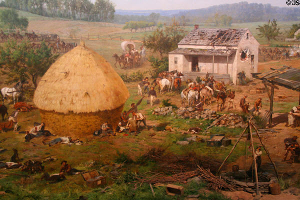 Gettysburg battle cyclorama scene of wounded at farm house. Gettysburg, PA.