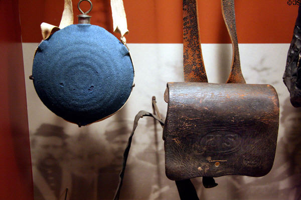 Civil War Union canteen & cartridge pouch at Gettysburg NPS Museum. Gettysburg, PA.