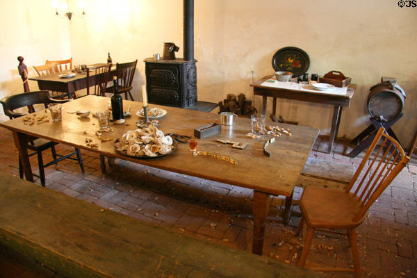 Tables, food & games of Shriver's Saloon at Shriver House Museum. Gettysburg, PA.