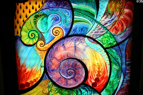 Stained glass roof of Peace Portal by Ulla Darni at National Liberty Museum. Philadelphia, PA.