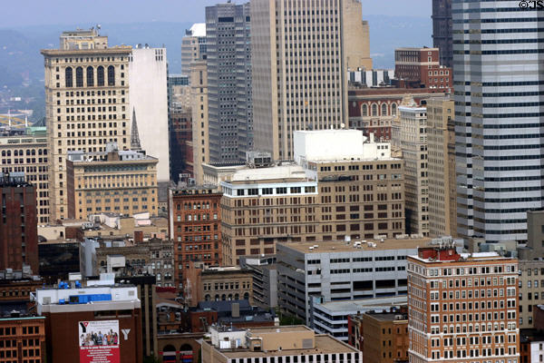 Heritage & modern buildings mix along Smithfield Street. Pittsburgh, PA.