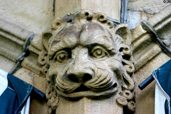 Carved lion on column of Frick Mansion. Pittsburgh, PA.