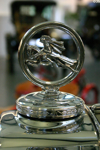 Willys-Knight Great Six Model 66B hood ornament at Frick Mansion Auto Collection. Pittsburgh, PA.