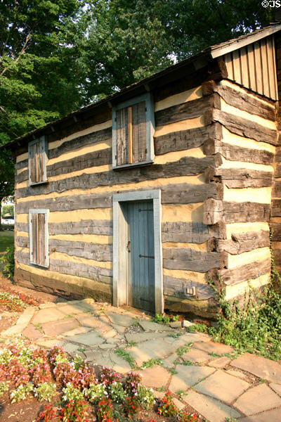 Log cabin on University of Pittsburgh campus. Pittsburgh, PA.