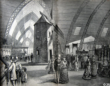 Windmill in main aisle of Agricultural Hall at Centennial Exposition. Philadelphia, PA.