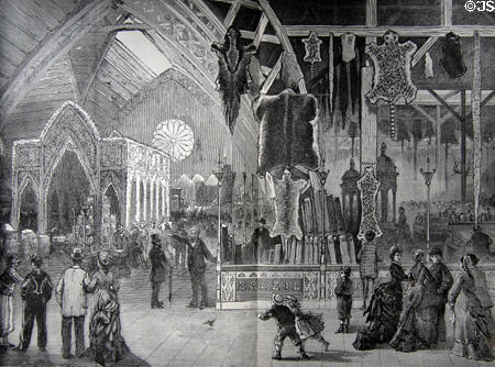 Brazilian exhibit of animal skins in Agricultural Hall at Centennial Exposition. Philadelphia, PA.