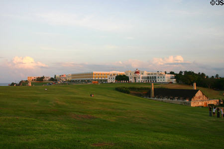 Colored buildings of Old San Juan opposite Morro fortress. San Juan, PR.