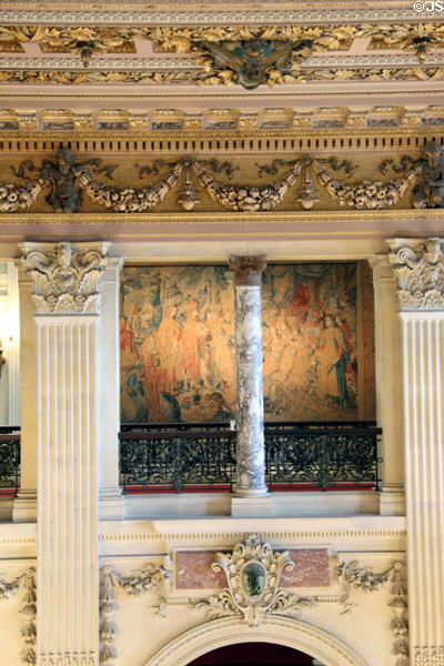 Tapestry seen through second floor hall at The Breakers. Newport, RI.