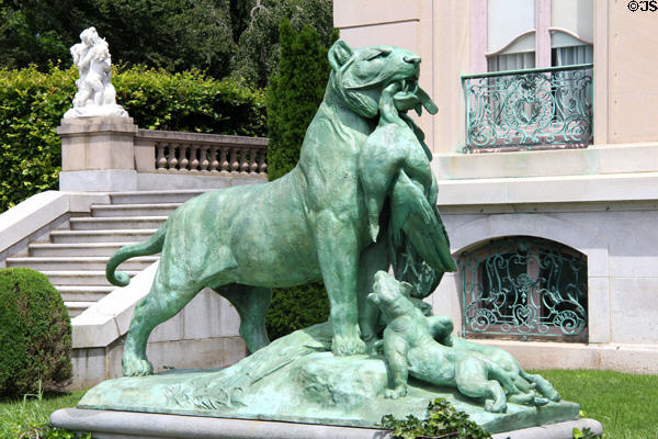 Sculpture of tigress with cubs on terrace of The Elms. Newport, RI.