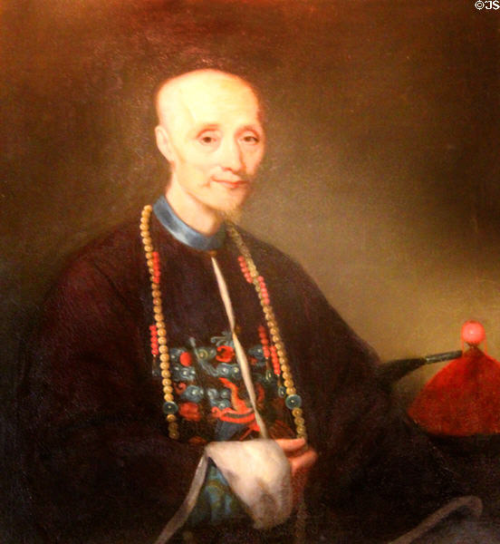 Portrait of Chinese agent in charge of foreign trade with American ships in Library at Kingscote. Newport, RI.