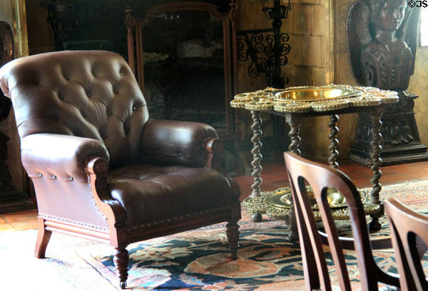 Dining Room leather chair & brazier table at Kingscote. Newport, RI.