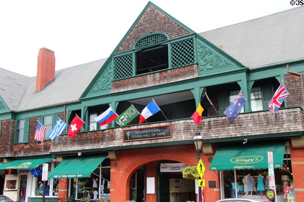 Newport Casino archway leading to Tennis Museum & courts. Newport, RI.