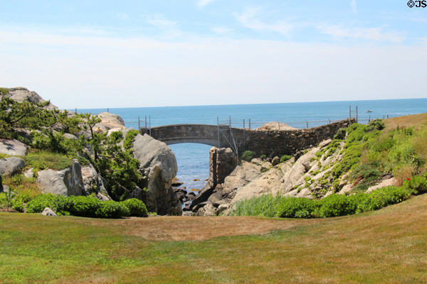 Newport Cliff Walk footbridge crosses property at Rough Point. Newport, RI.