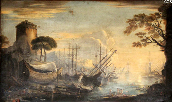 Shipping in an Estuary with Bathers in Foreground painting (c1650) possibly by Salvator Rosa of Italy at Rough Point. Newport, RI.