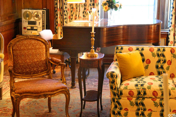 Doris Duke's piano & her tape recorder to review practice sessions in Pine Room at Rough Point. Newport, RI.
