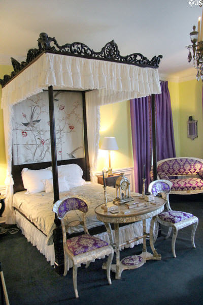 Doris Duke's bedroom with mother of pearl furniture (c1820) by Johann Tanzwohl of Austria at Rough Point. Newport, RI.