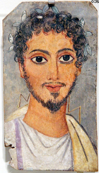 Egyptian funereal mask of man (c260) from Fayum Oasis at RISD Museum. Providence, RI.