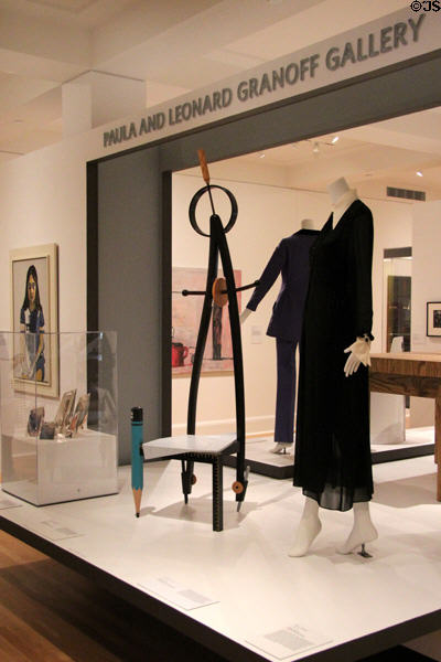 Gallery of modern design including humorous architect's valet chair (1989) by Alphonse Mattia at RISD Museum. Providence, RI.