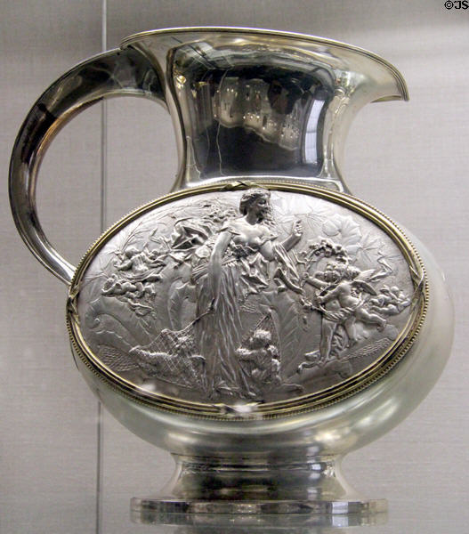Pitcher with cherub scene (1874) by Gorham Manuf. Co. of Providence, RI at RISD Museum. Providence, RI.