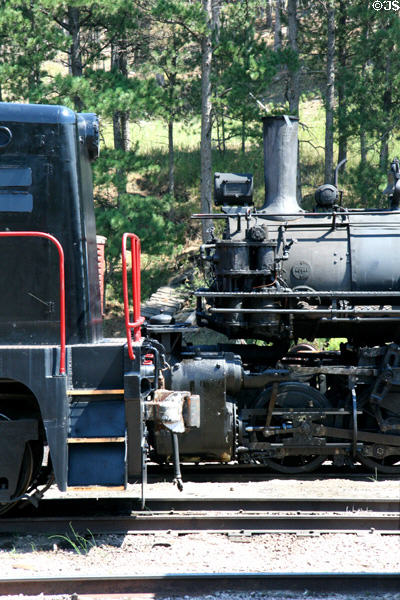 Locomotives of Black Hills Central Railroad. Hill City, SD.