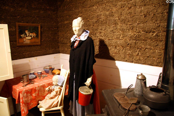 Interior of typical sod hut at South Dakota State Historical Society Museum. Pierre, SD.