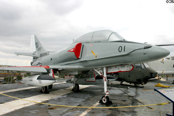 McDonnell Douglas TA-4F Skyhawk jet fighter (1965) on USS Lexington. Corpus Christi, TX.