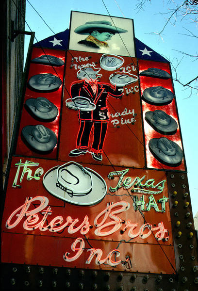 Neon sign for cowboy had store. Fort Worth, TX.