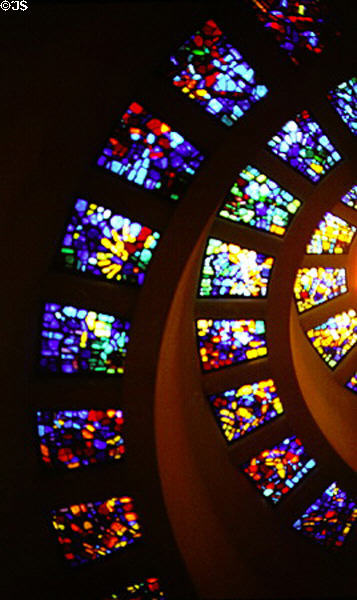 Chapel of Thanksgiving spiral tower with Glory stained-glass window by Gabriel Loire. Dallas, TX.