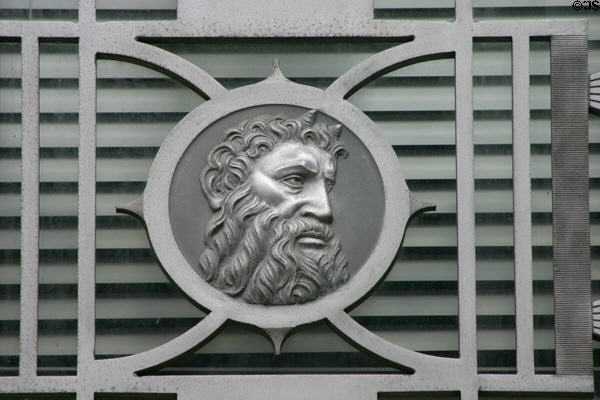 City Hall medallion lawmaker Moses on door. Houston, TX.
