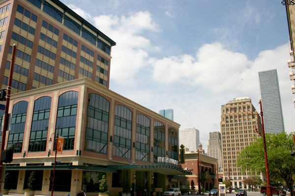 Skyline with Inn at the Ball Park (1962) & Mayan-pyramid-style Great Southwest Building (1927). Houston, TX.