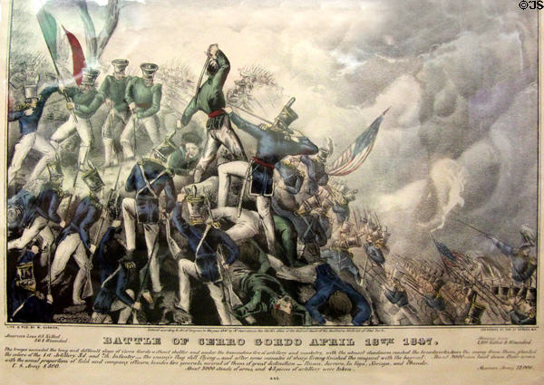 Battle of Cerro Gordo April 18th 1847 graphic by N. Currier at San Jacinto Monument museum. San Jacinto, TX.