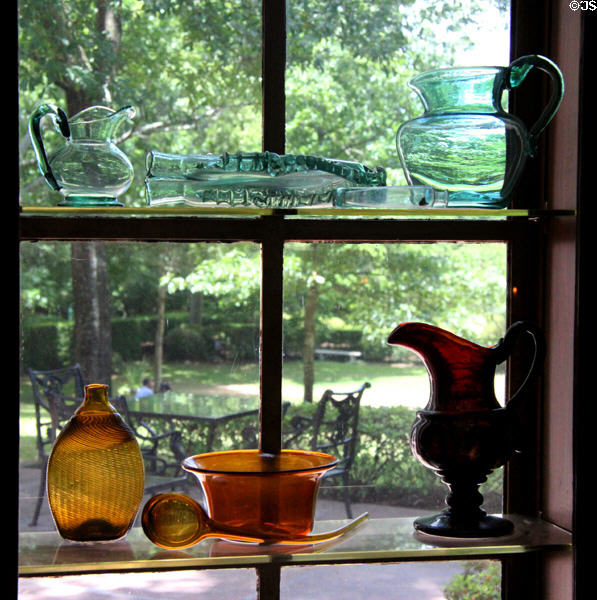 Collection of early American colored glass at Bayou Bend. Houston, TX.